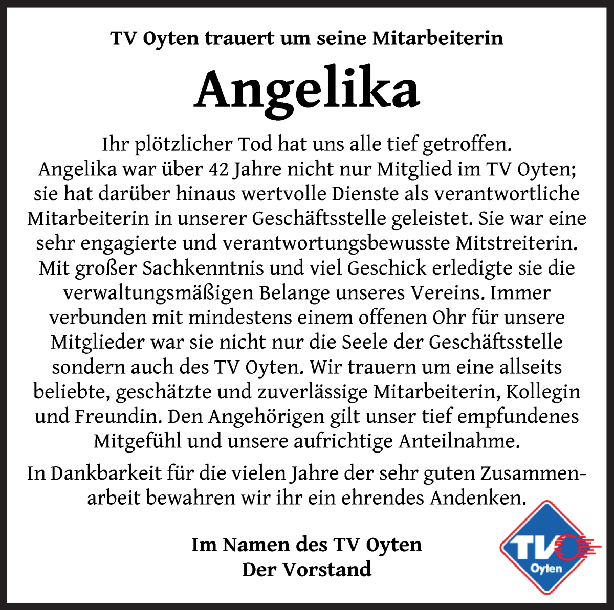 Traueranzeige von Angelika Kuhn von Achimer Kurier/Verdener Nachrichten