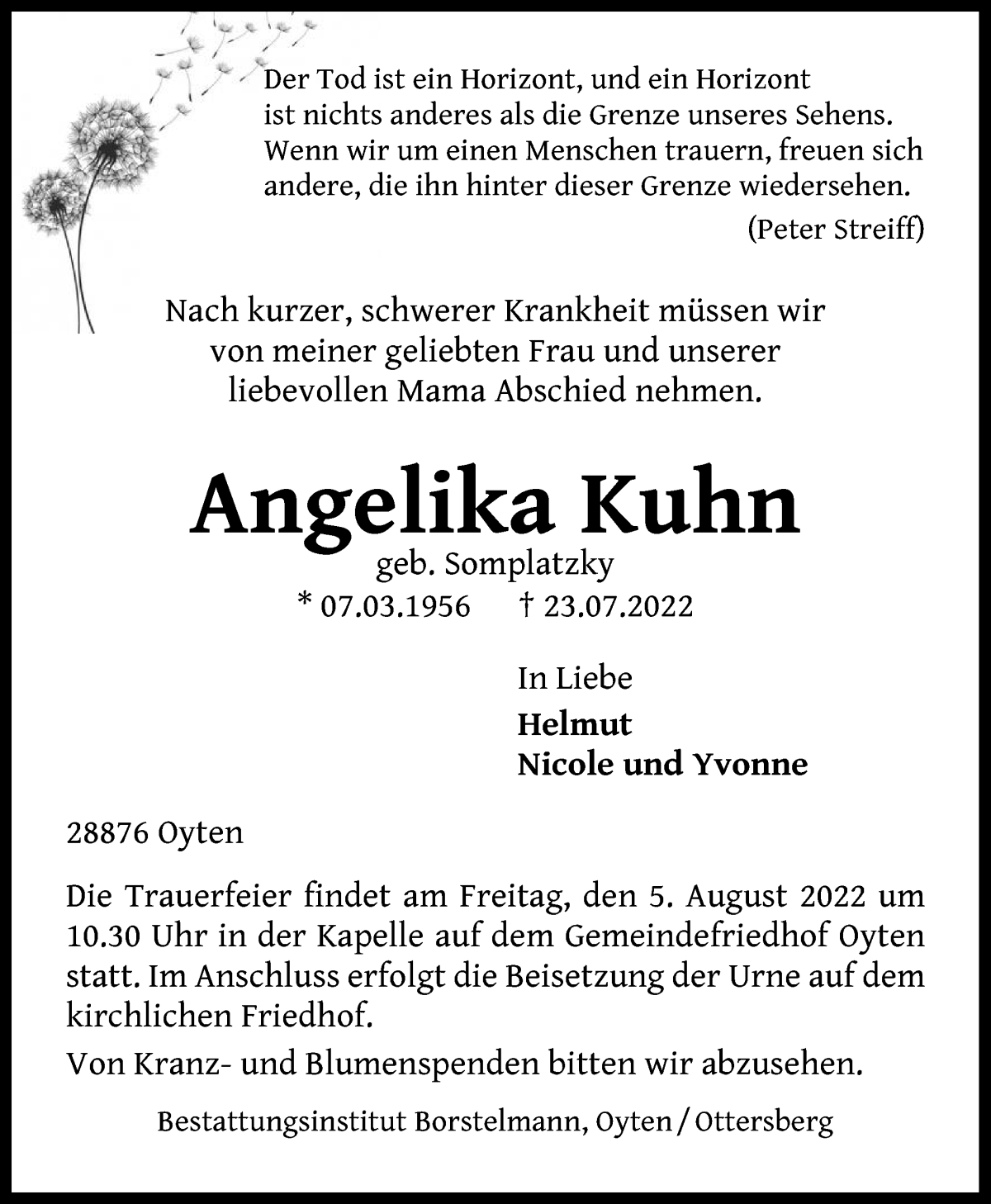 Traueranzeige von Angelika Kuhn von Achimer Kurier/Verdener Nachrichten