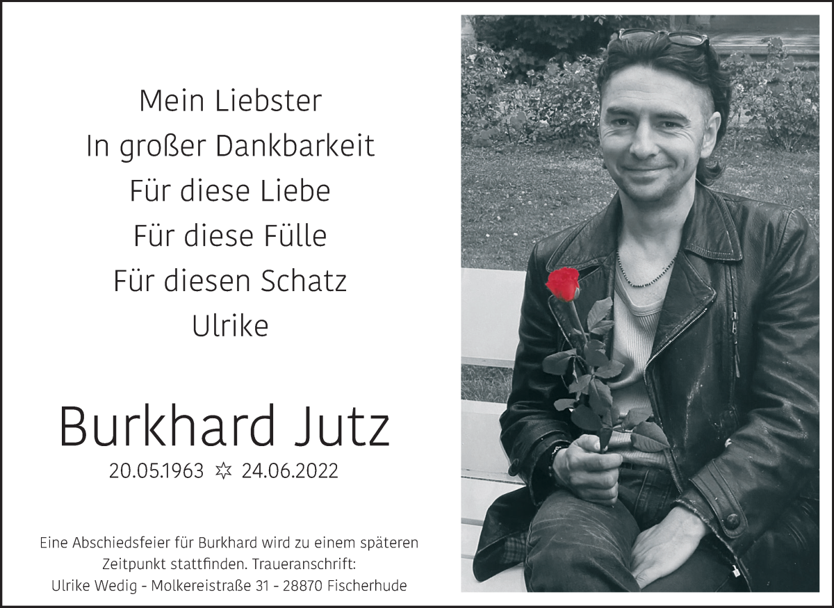 Traueranzeige von Burkhard Jutz von WESER-KURIER