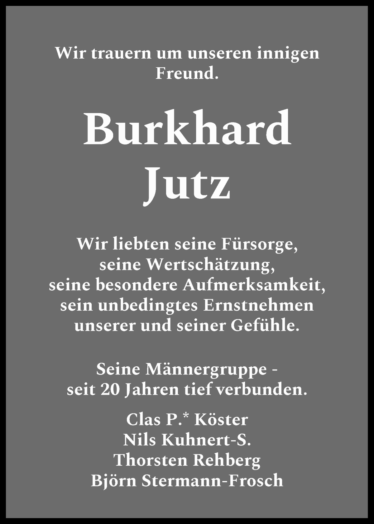 Traueranzeige von Burkhard Jutz von WESER-KURIER