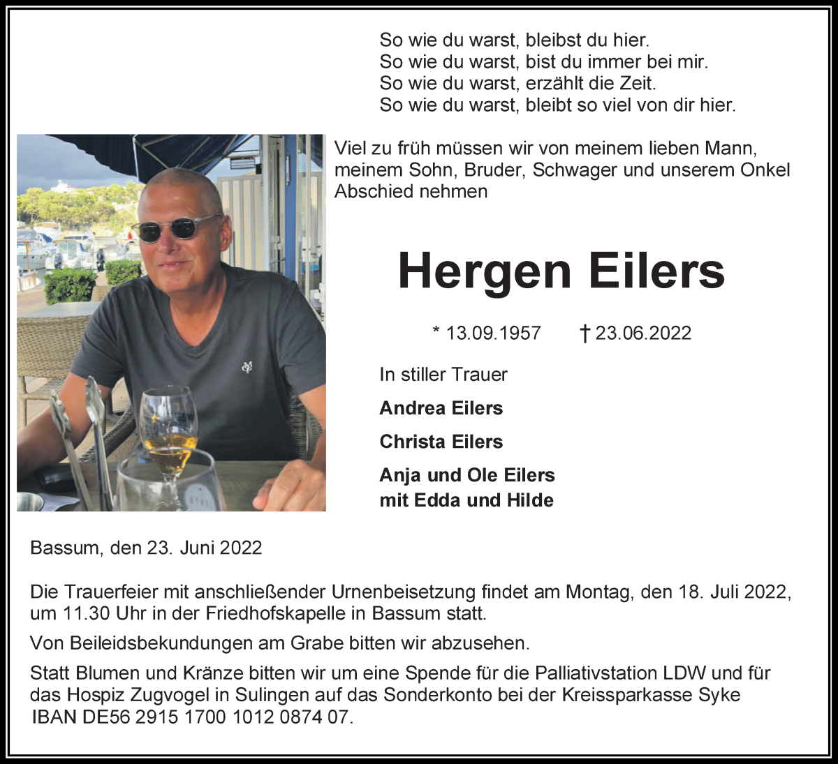 Traueranzeige von Hergen Eilers von WESER-KURIER