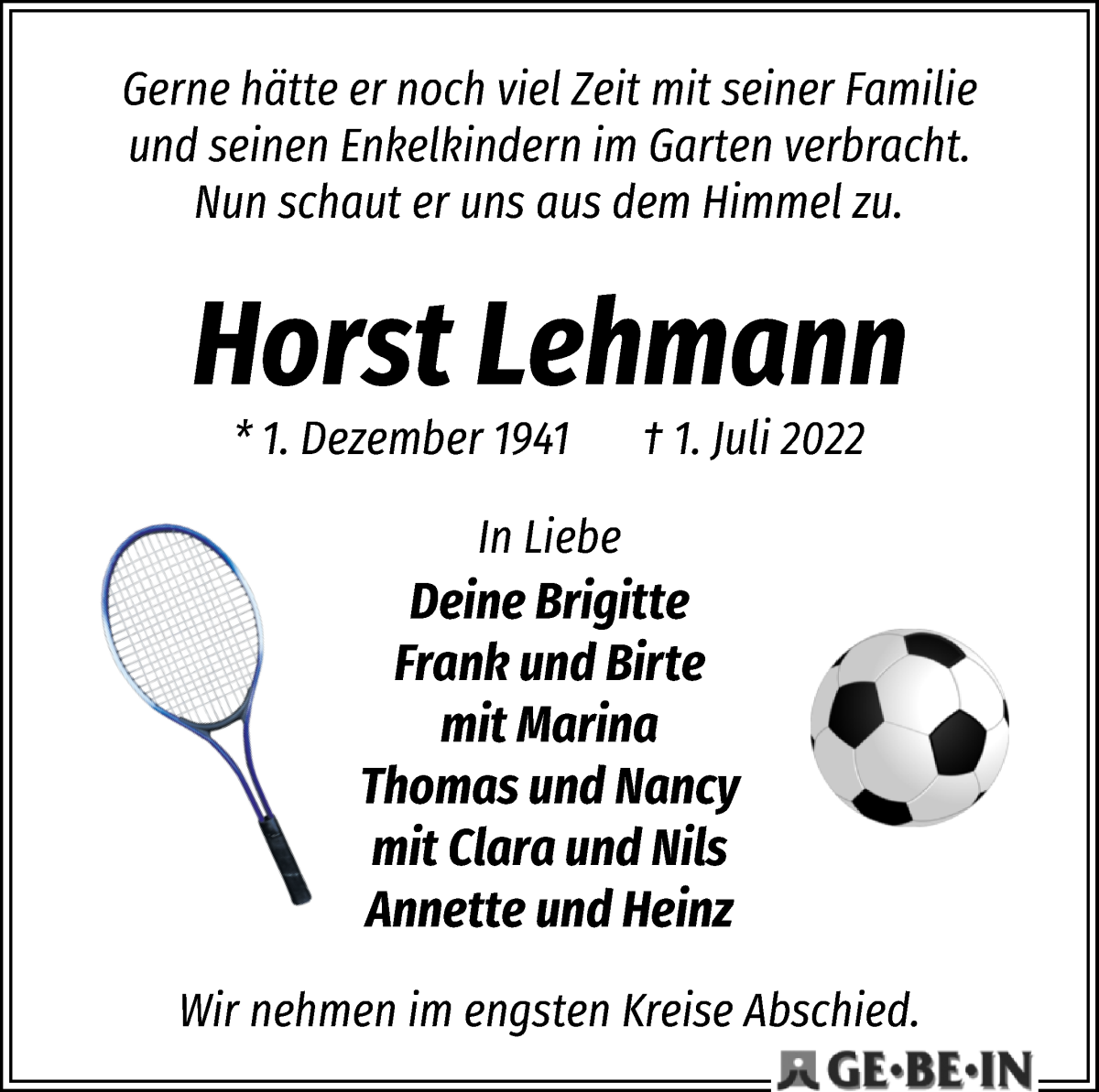 Traueranzeige von Horst Lehmann von WESER-KURIER