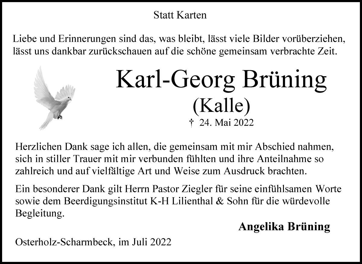 Traueranzeige von Karl-Georg Brüning von Osterholzer Kreisblatt