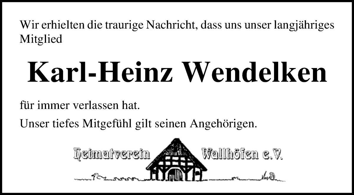 Traueranzeige von Karl-Heinz Wendelken von Osterholzer Kreisblatt