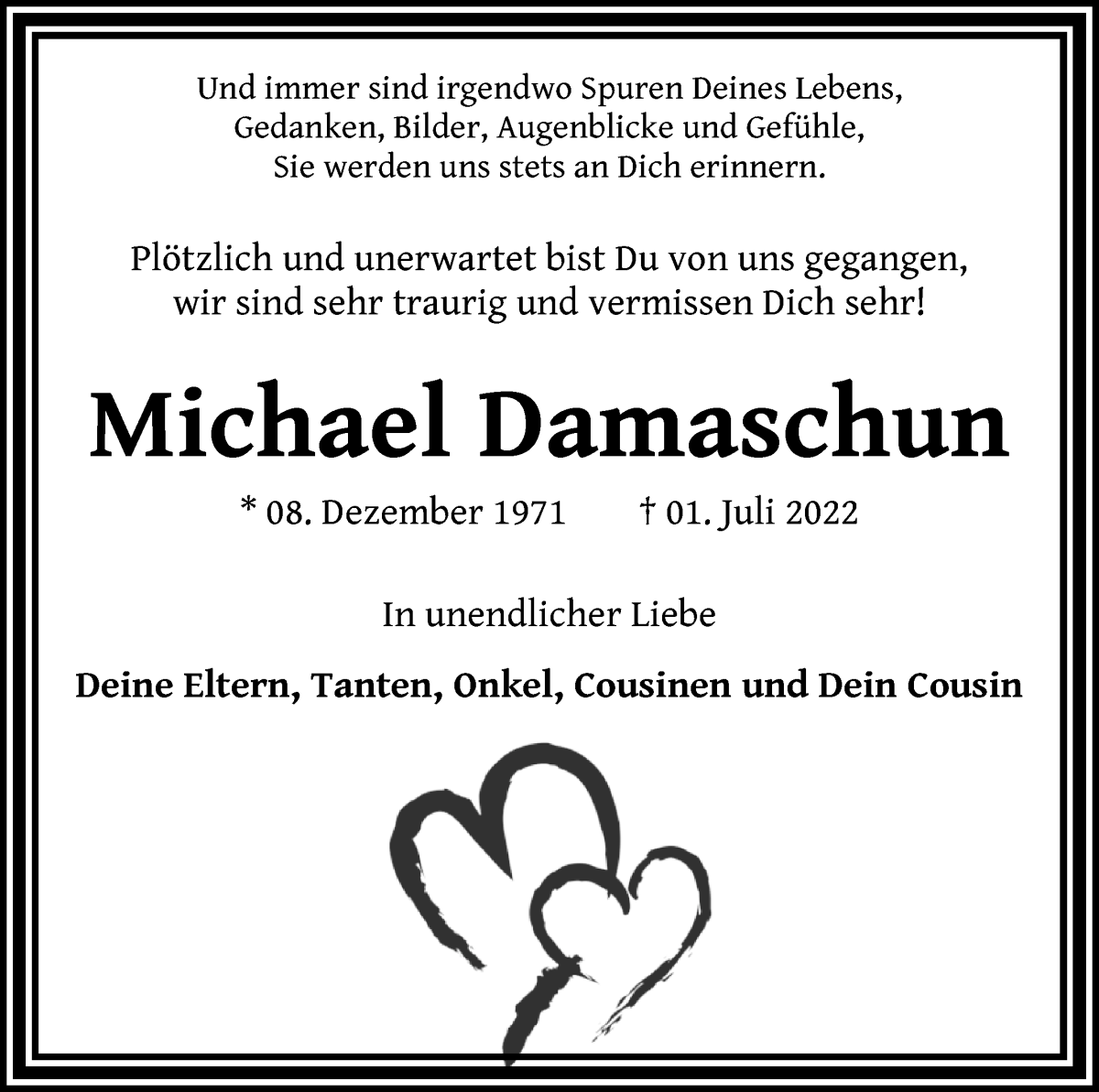 Traueranzeige von Michael Damaschun von WESER-KURIER