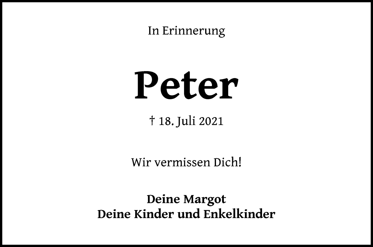 Traueranzeige von Peter  von WESER-KURIER
