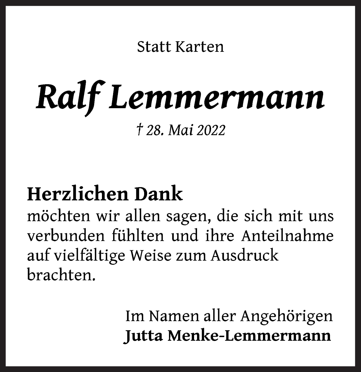 Traueranzeige von Ralf Lemmermann von WESER-KURIER