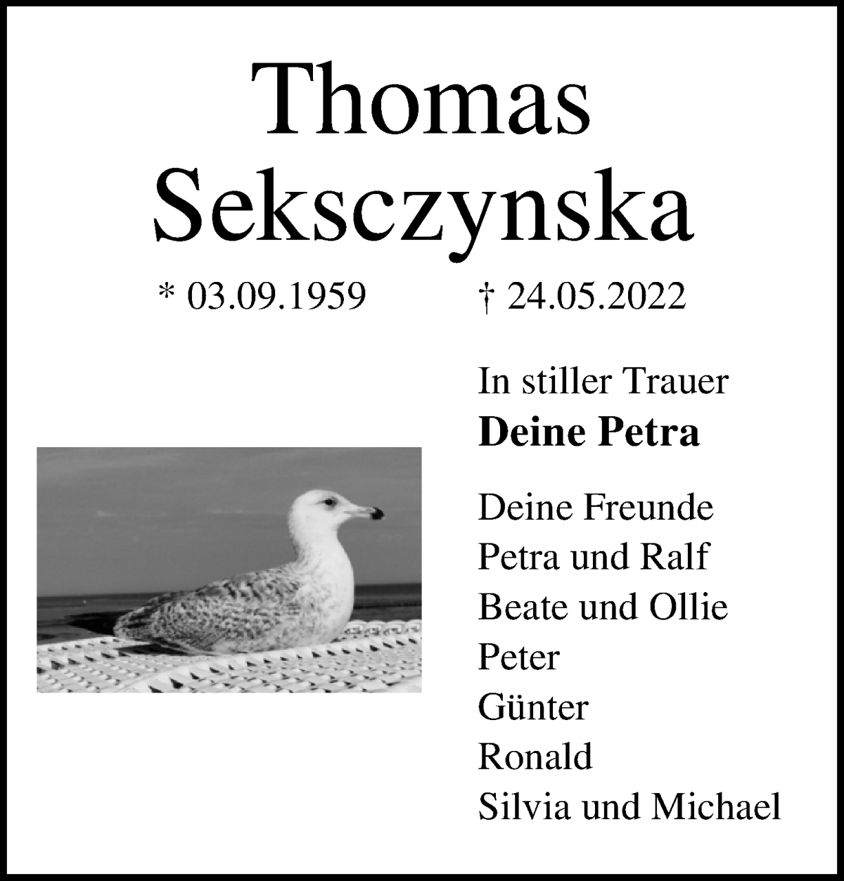 Traueranzeige von Thomas Seksczynska von WESER-KURIER