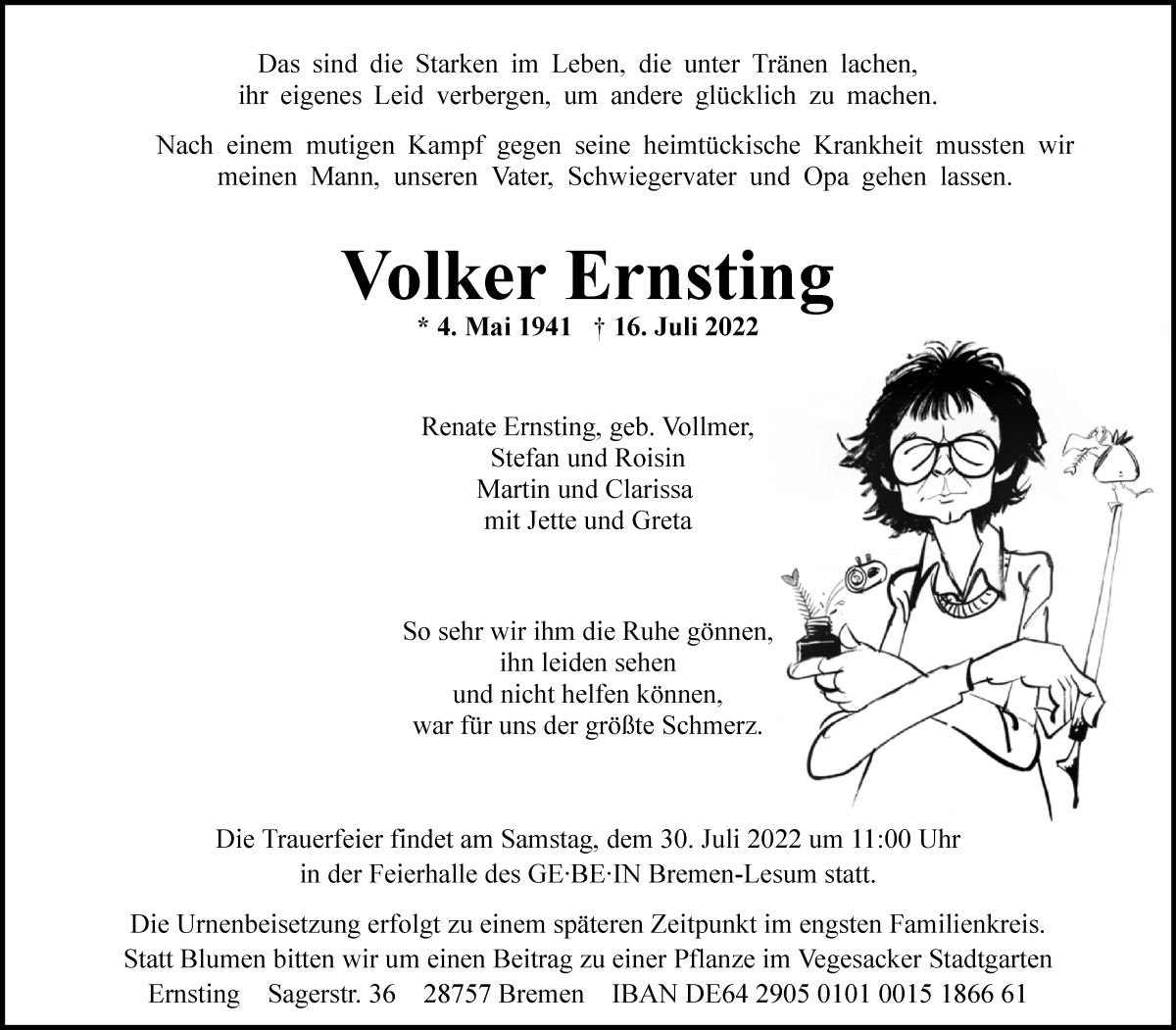 Traueranzeige von Volker Ernsting von WESER-KURIER