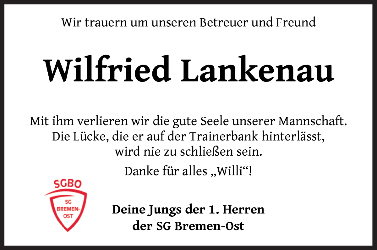 Traueranzeige von Wilfried Lankenau von WESER-KURIER