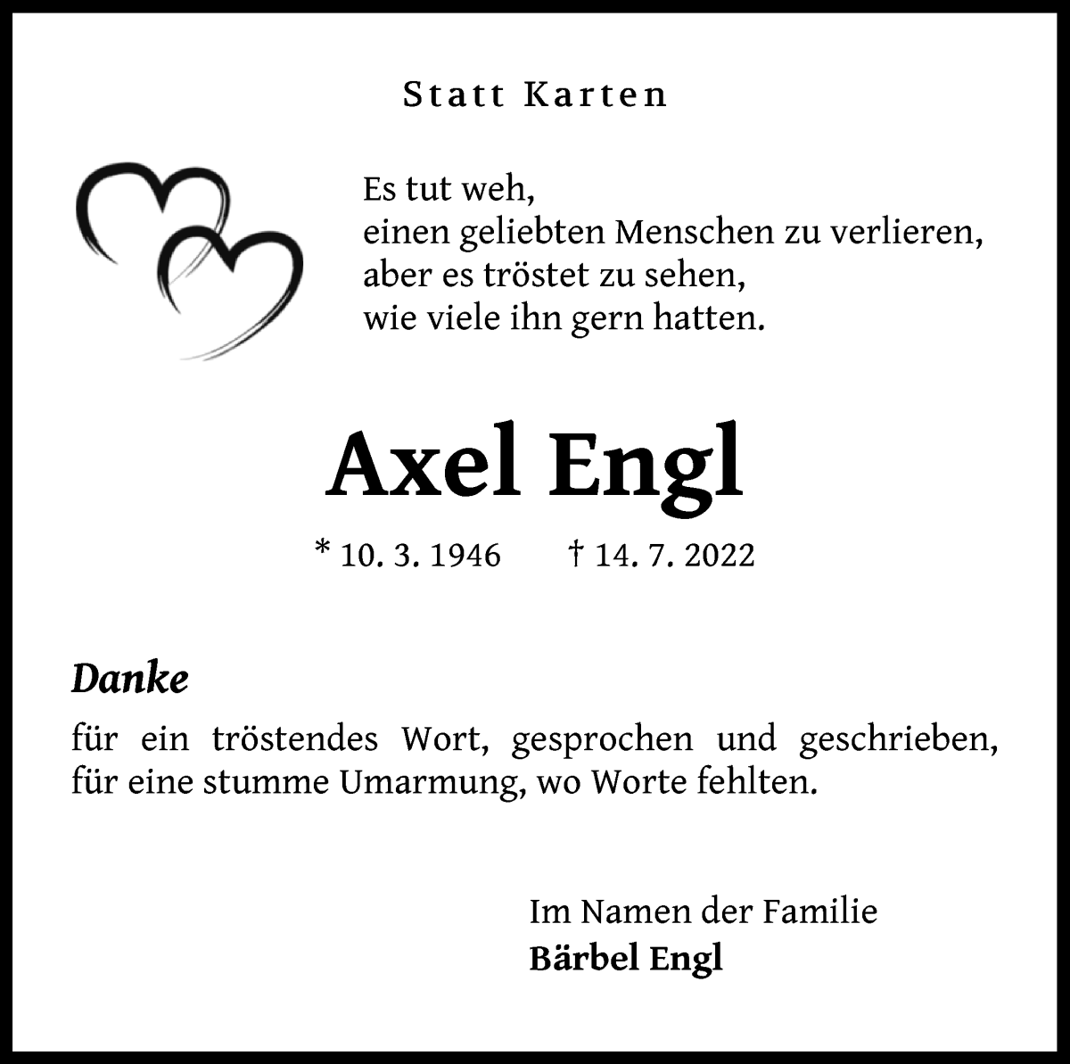 Traueranzeige von Axel Engl von WESER-KURIER
