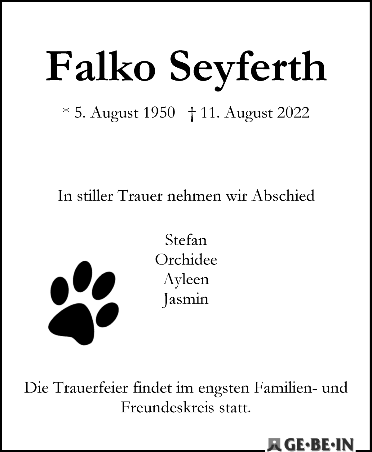 Traueranzeige von Falko Seyferth von WESER-KURIER