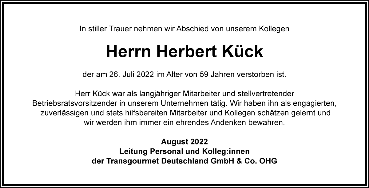 Traueranzeige von Herbert Kück von WESER-KURIER