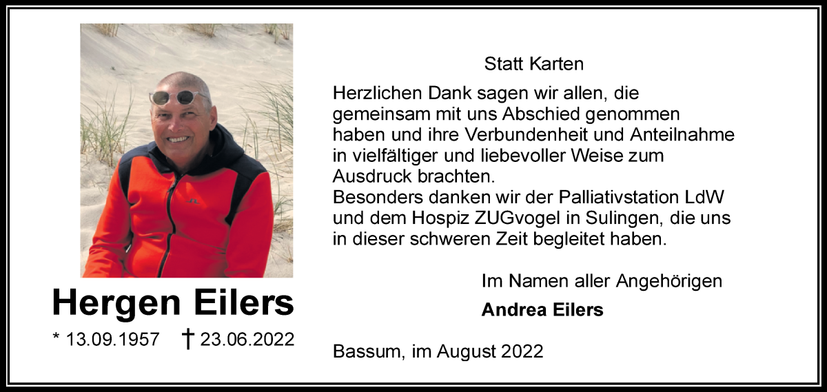Traueranzeige von Hergen Eilers von WESER-KURIER