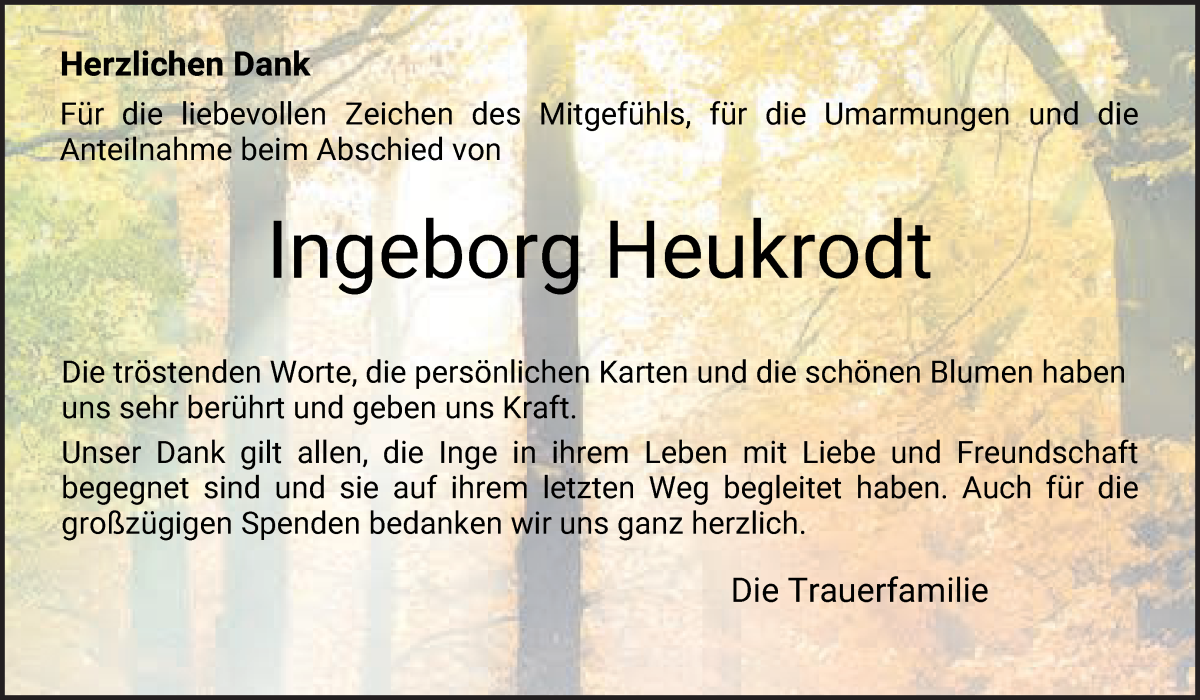 Traueranzeige von Ingeborg Heukrodt von WESER-KURIER