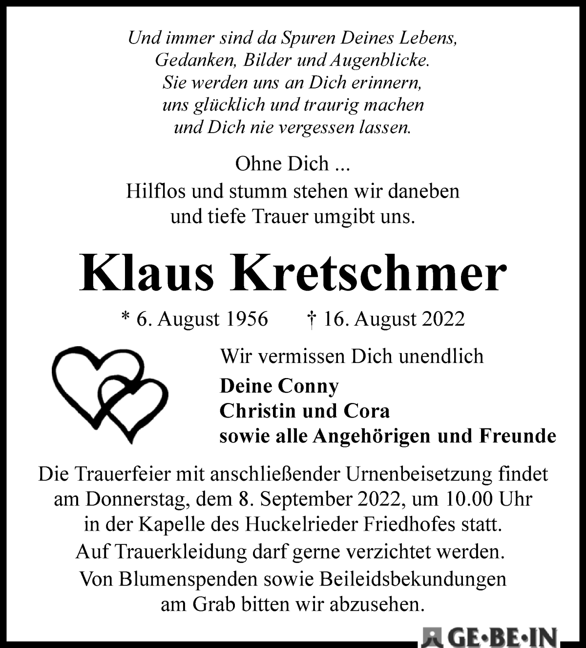 Traueranzeige von Klaus Kretschmer von WESER-KURIER