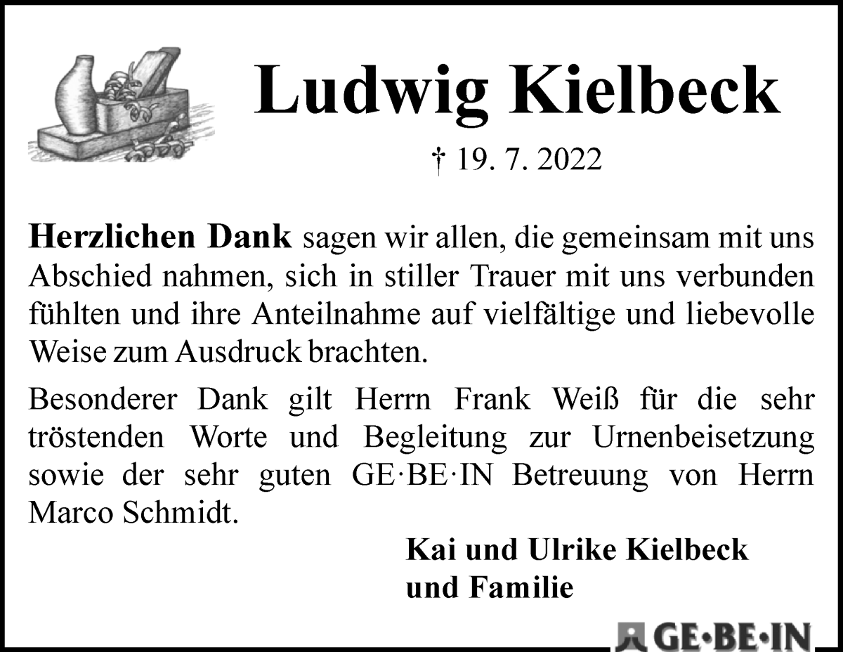 Traueranzeige von Ludwig Kielbeck von WESER-KURIER
