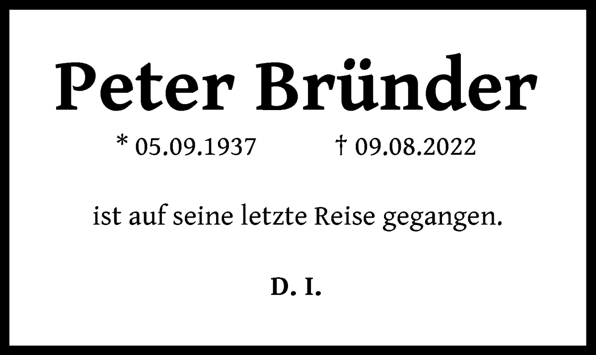 Traueranzeige von Peter Bründer von WESER-KURIER