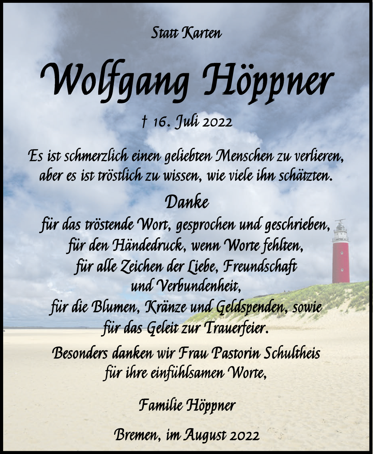 Traueranzeige von Wolfgang Höppner von WESER-KURIER
