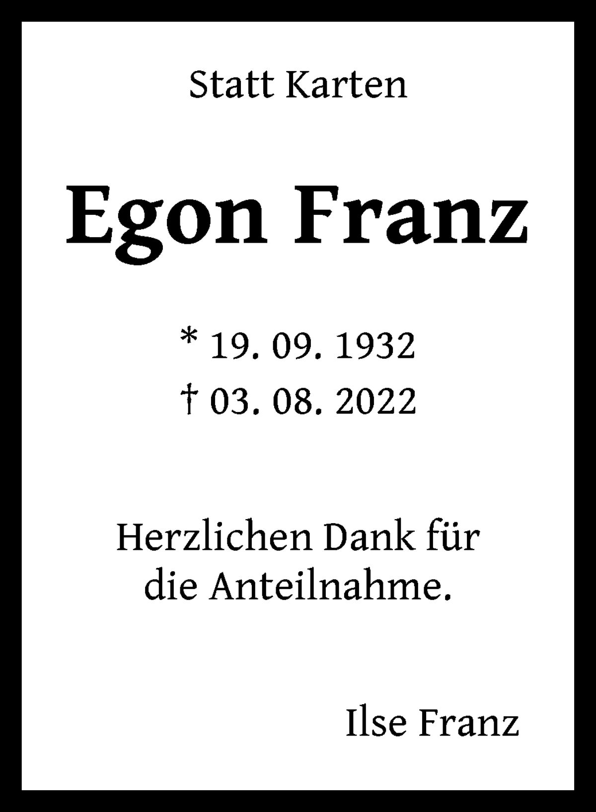 Traueranzeige von Egon Franz von WESER-KURIER