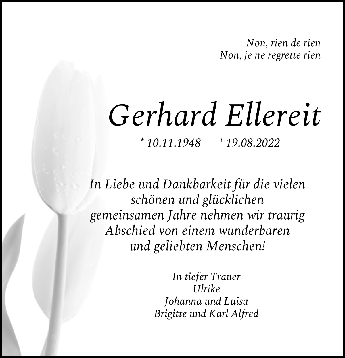 Traueranzeige von Gerhard Ellereit von WESER-KURIER