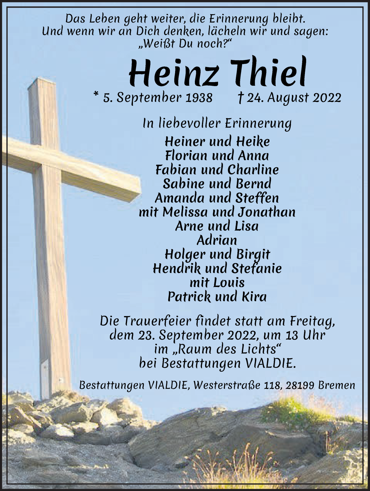 Traueranzeige von Heinz Thiel von WESER-KURIER