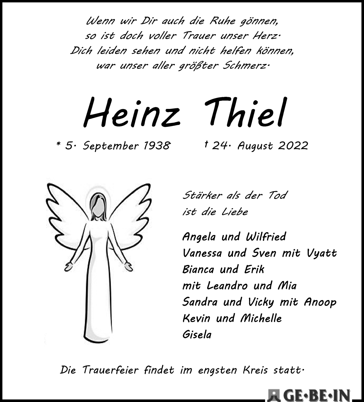 Traueranzeige von Heinz Thiel von WESER-KURIER