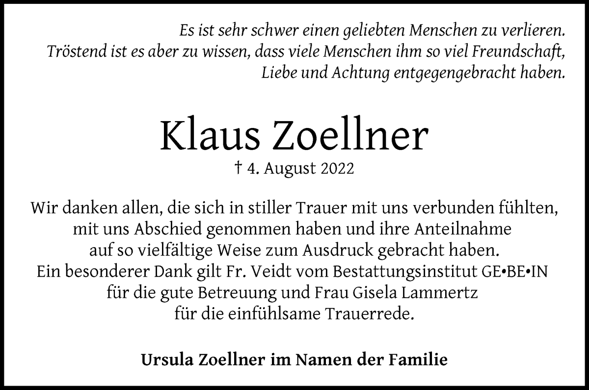 Traueranzeige von Klaus Zoellner von WESER-KURIER