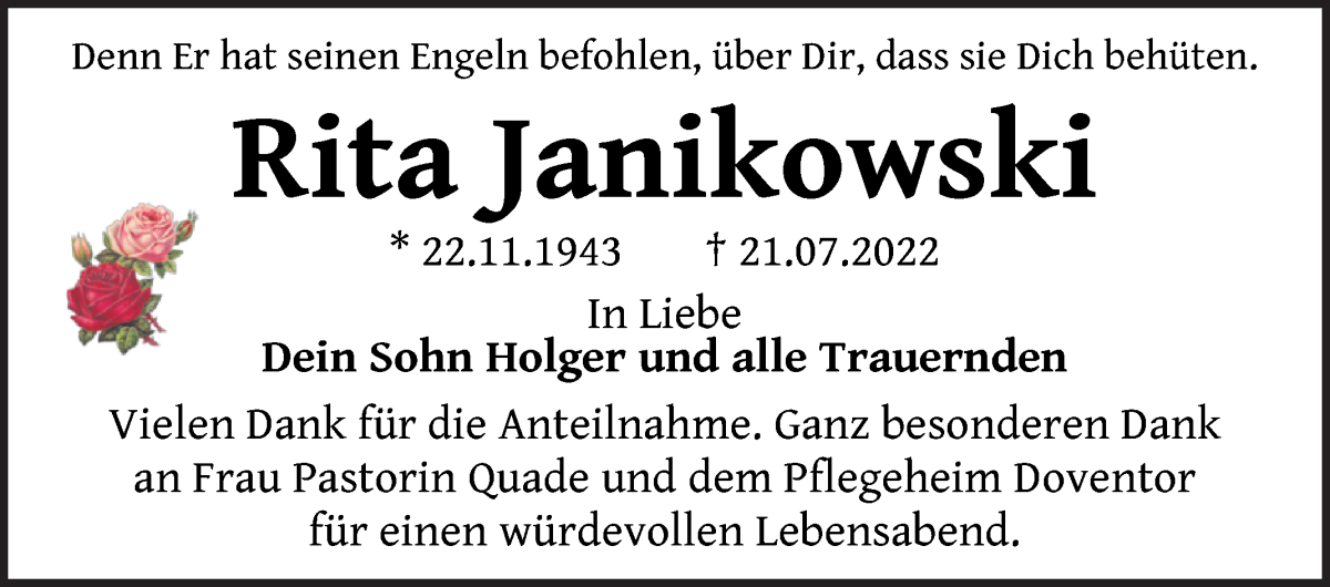 Traueranzeige von Rita Janikowski von WESER-KURIER