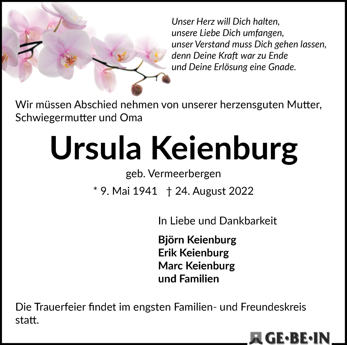 Traueranzeige von Ursula Keienburg von WESER-KURIER