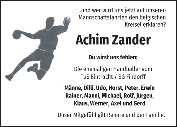 Traueranzeige von Hans-Joachim Zander von WESER-KURIER