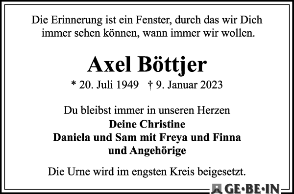 Traueranzeige von Axel Böttjer von WESER-KURIER