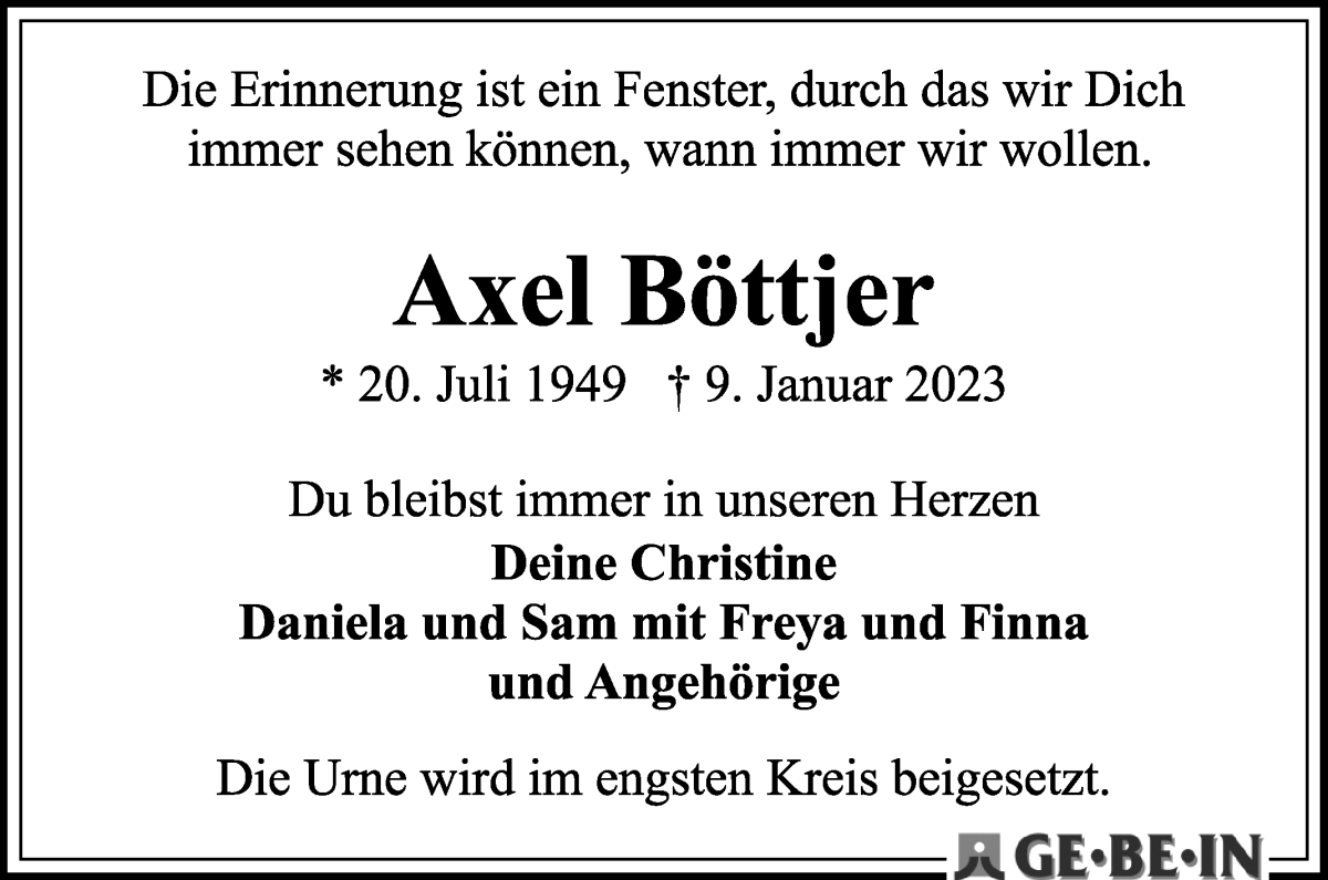 Traueranzeige von Axel Böttjer von WESER-KURIER