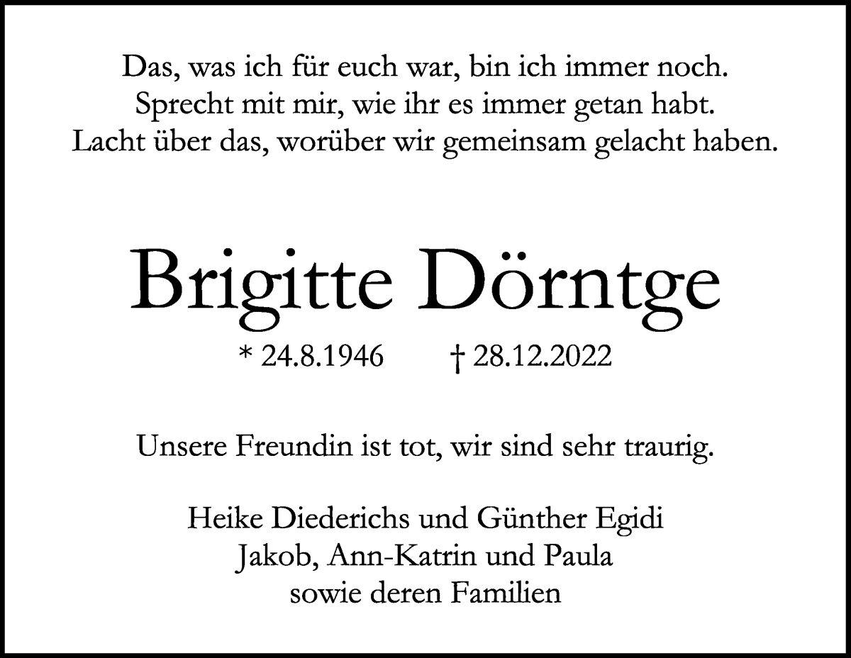 Traueranzeige von Brigitte Dörntge von WESER-KURIER