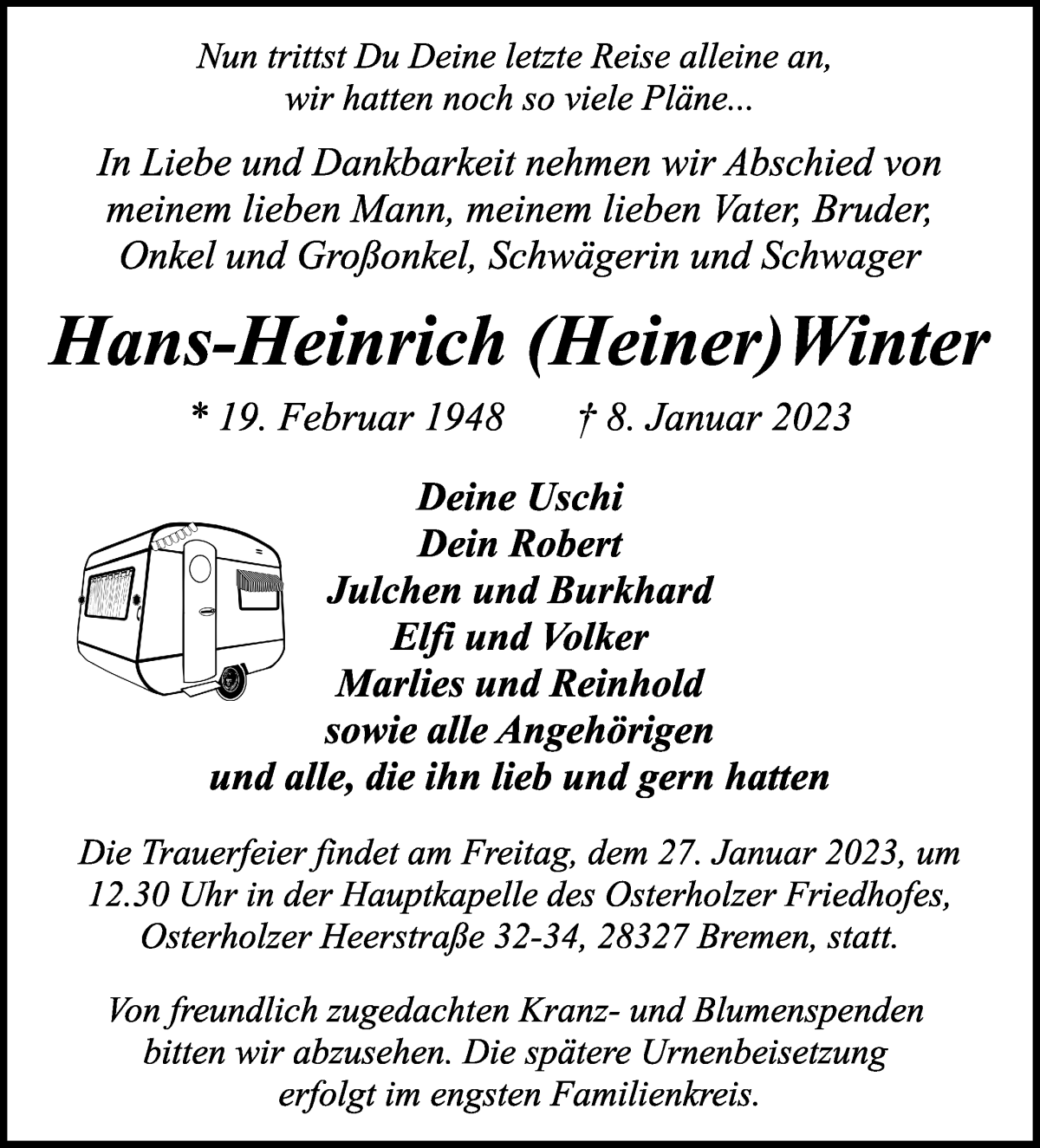 Traueranzeige von Hans-Heinrich Winter von WESER-KURIER