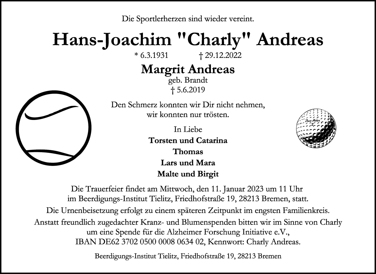 Traueranzeige von Hans-Joachim Andreas von WESER-KURIER