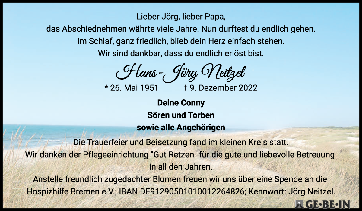 Traueranzeige von Hans-Jörg Neitzel von WESER-KURIER