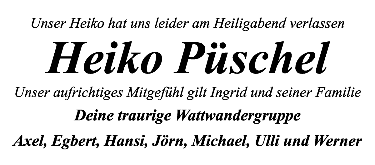 Traueranzeige von Heiko Püschel von WESER-KURIER