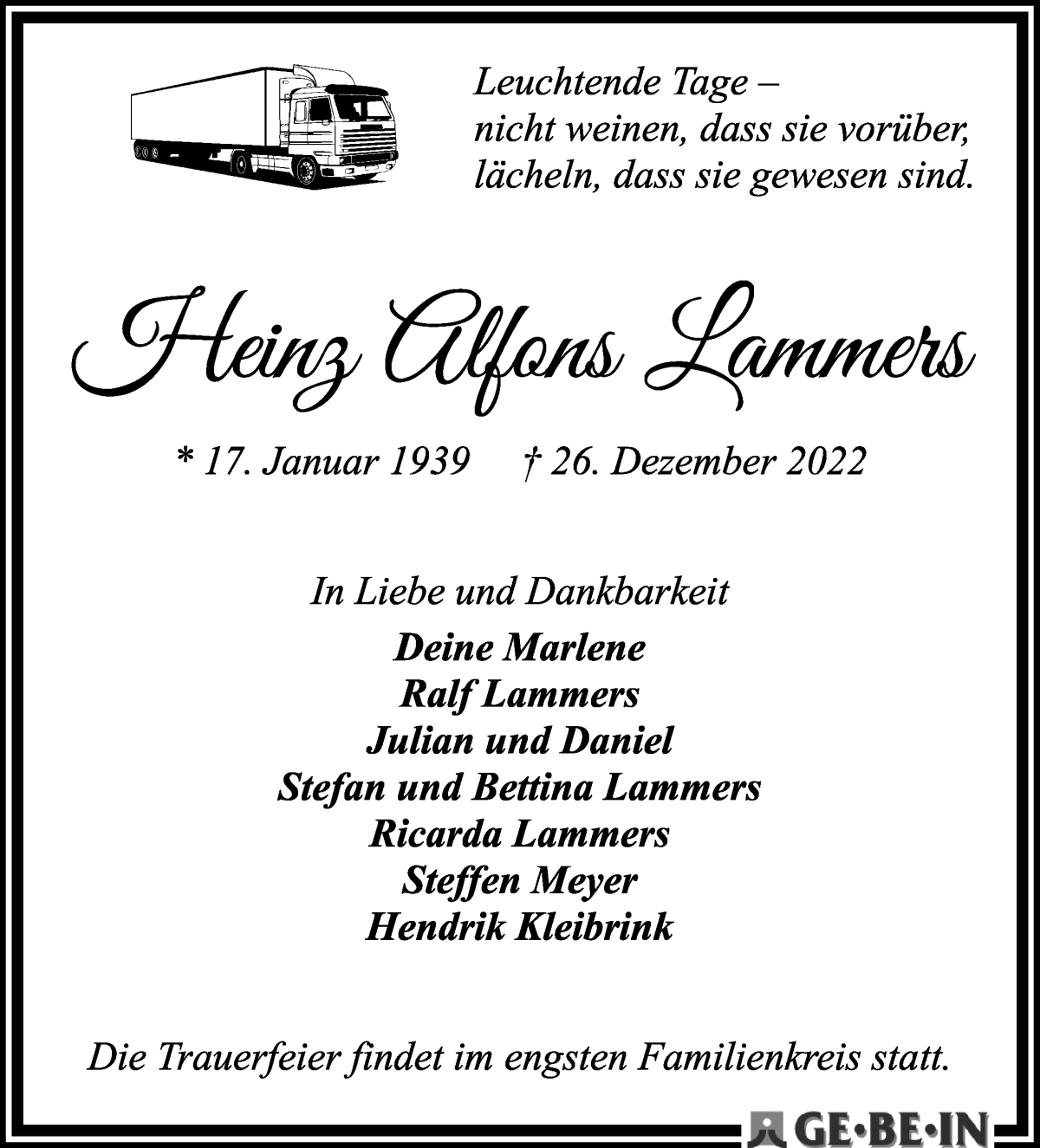 Traueranzeige von Heinz Lammers von WESER-KURIER