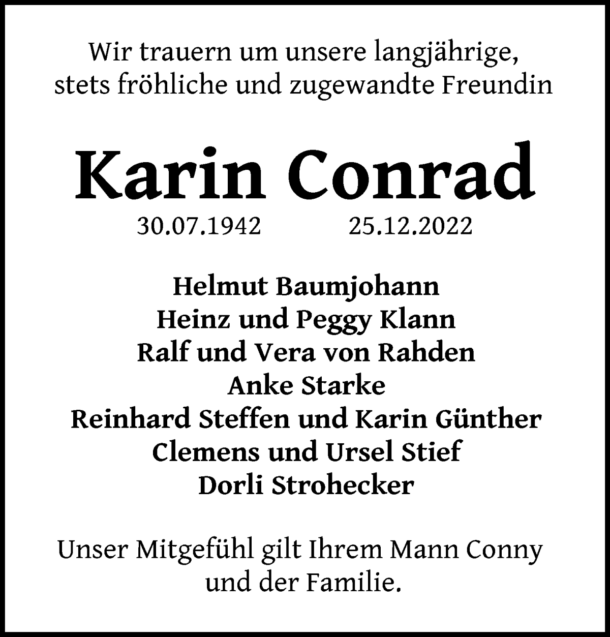 Traueranzeige von Karin Conrad von WESER-KURIER