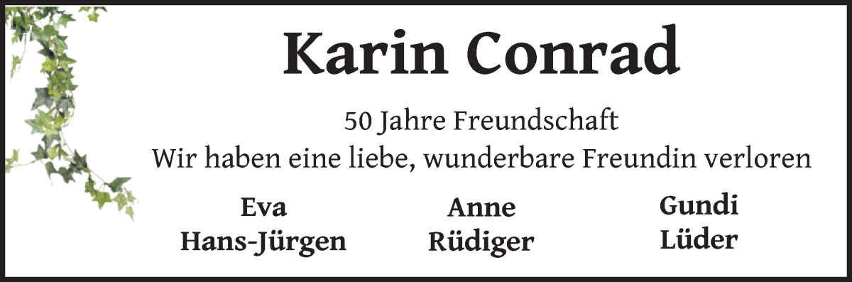 Traueranzeige von Karin Conrad von WESER-KURIER