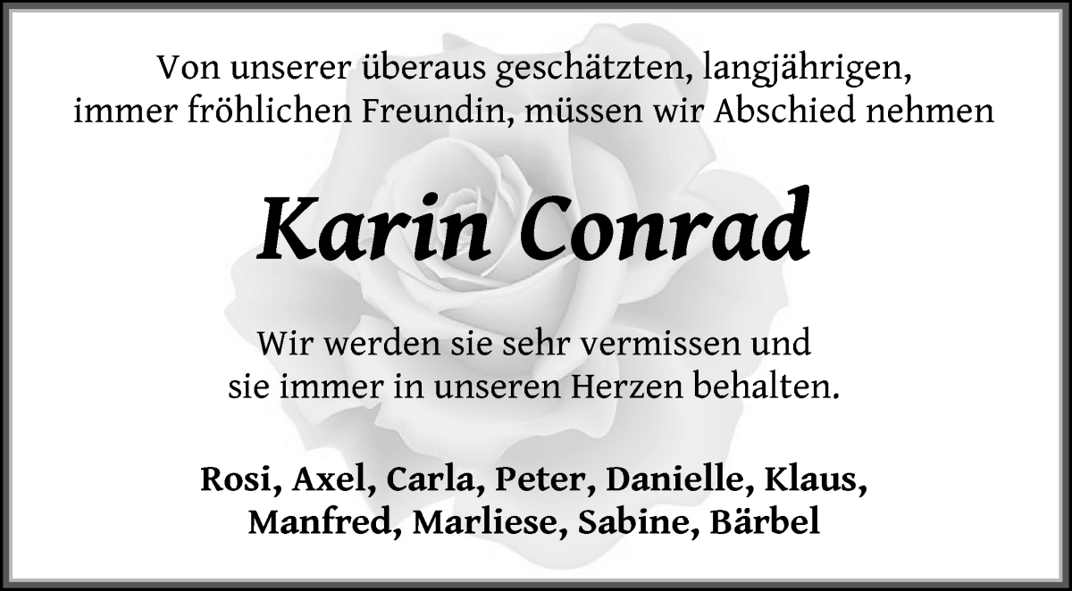 Traueranzeige von Karin Conrad von WESER-KURIER