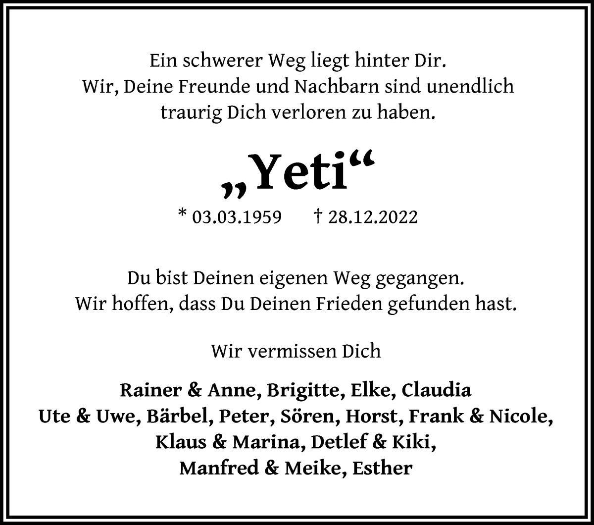 Traueranzeige von Thomas Nüchterlein von WESER-KURIER