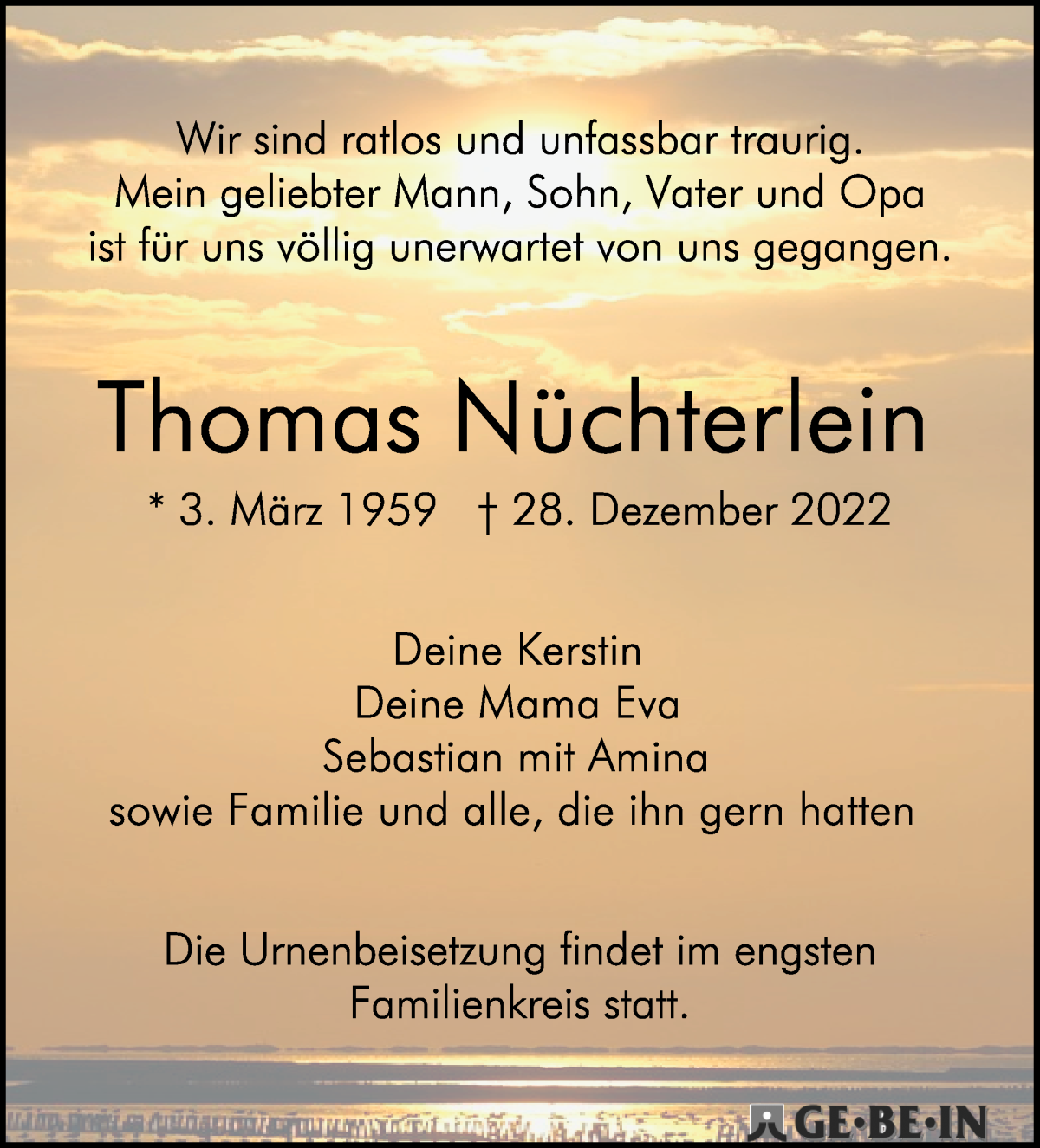 Traueranzeige von Thomas Nüchterlein von WESER-KURIER