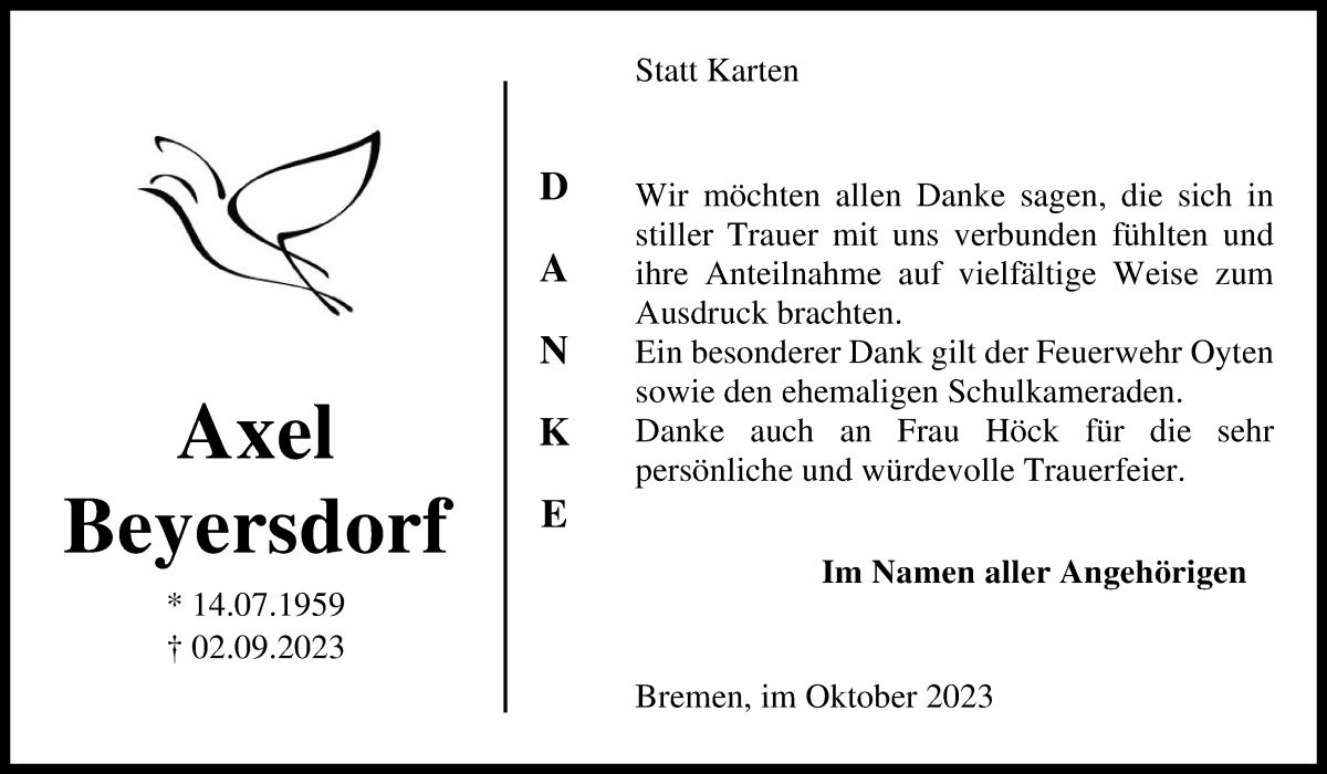 Traueranzeige von Axel Beyersdorf von WESER-KURIER