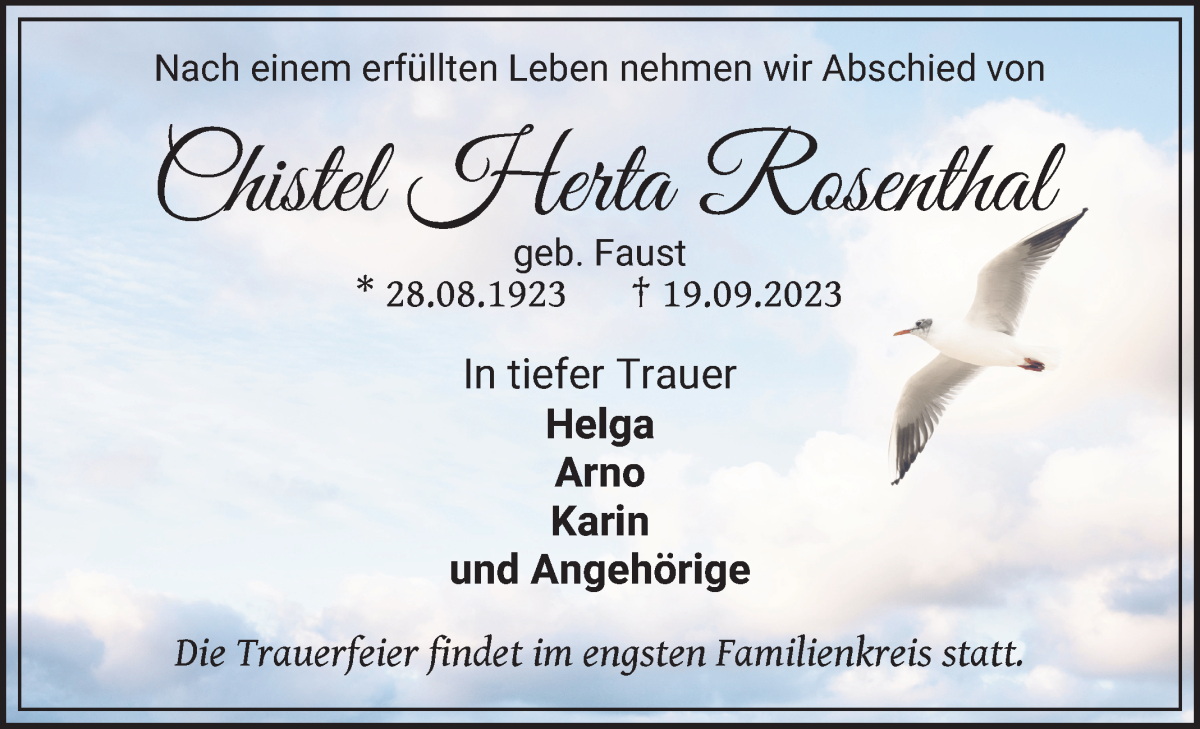 Traueranzeige von Christel Rosenthal von WESER-KURIER