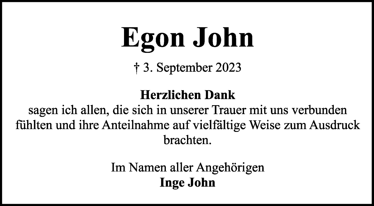 Traueranzeige von Egon John von Osterholzer Kreisblatt