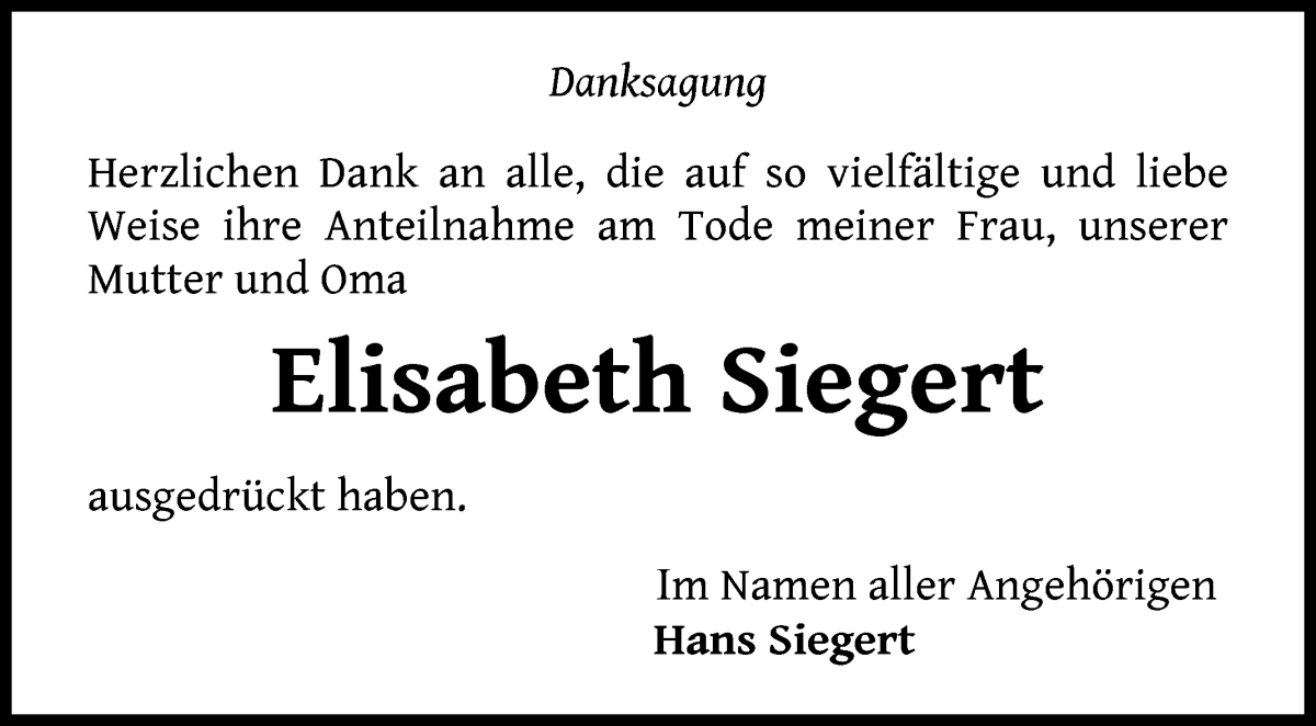 Traueranzeige von Elisabeth Siegert von WESER-KURIER