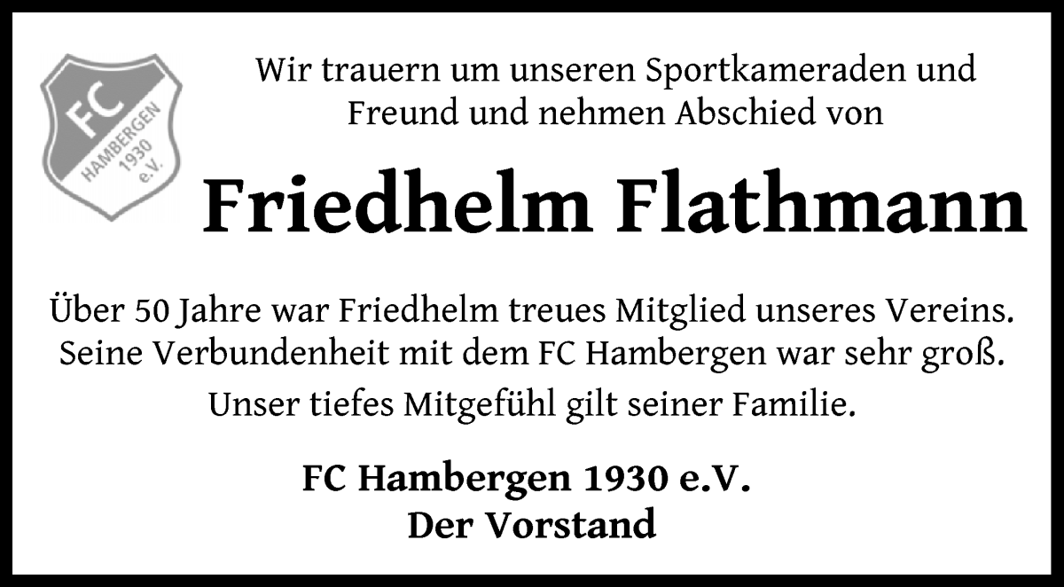 Traueranzeige von Friedhelm Flathmann von Osterholzer Kreisblatt