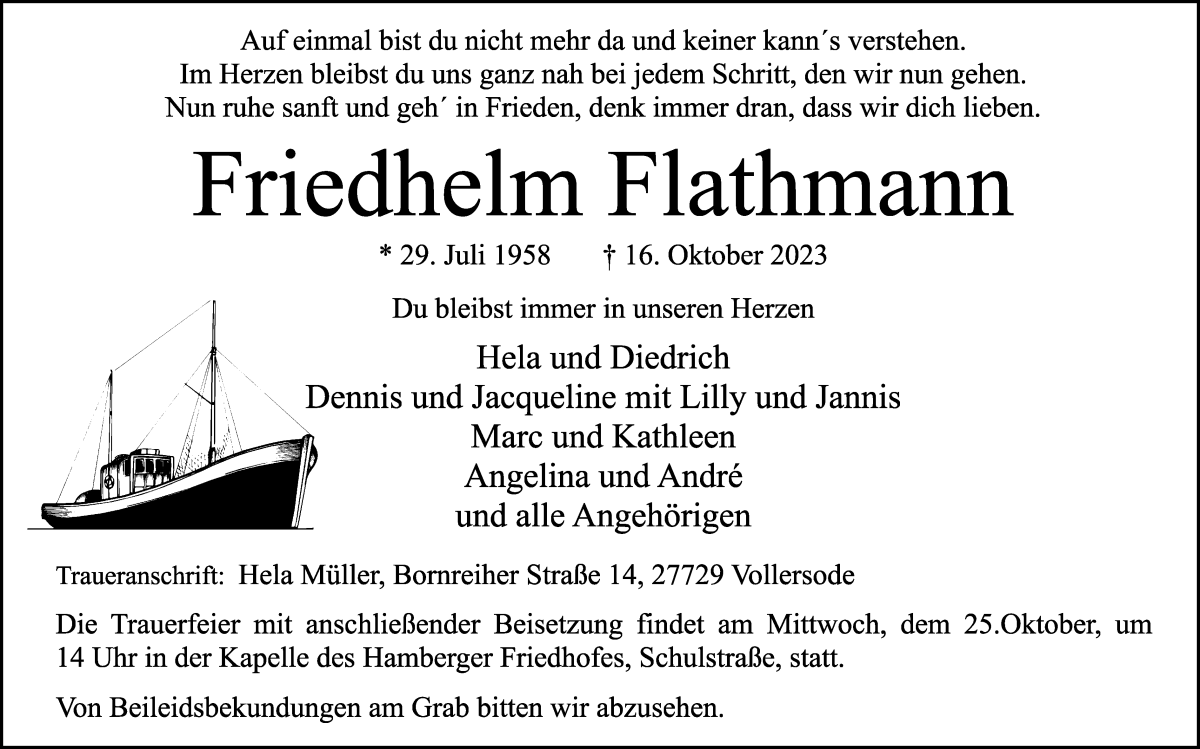 Traueranzeige von Friedhelm Flathmann von Osterholzer Kreisblatt